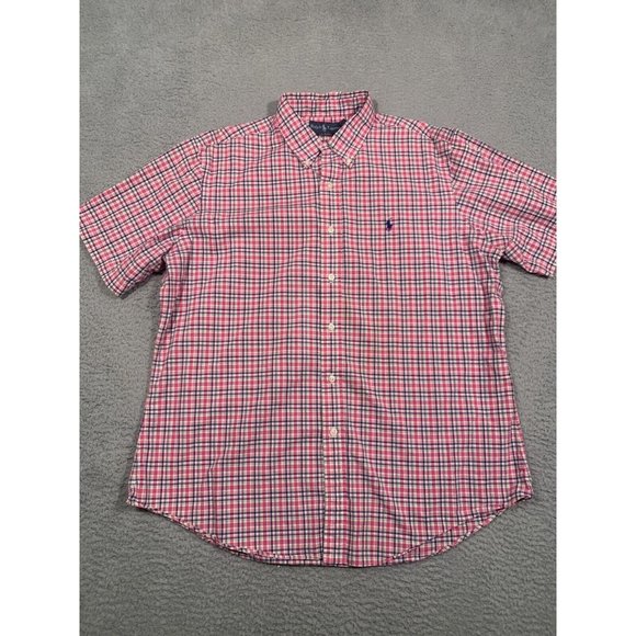 Ralph Lauren Men's Shirt Button Collared Custom Fit Pink‎ Plaid Spring XL - Picture 1 of 9